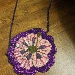 Purple sequin mini purse flower design